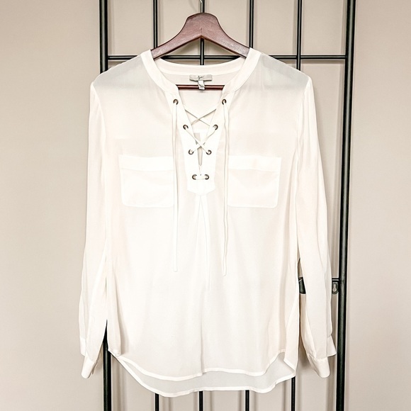 Joie Tops - Joie Ivory 100% Silk Lace Up Blouse Sz S